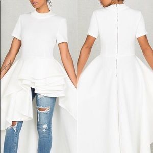 Dresses - Short sleeve Flounce high low dress in white Dresses - Short sleeve Flounce high low dress in white